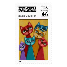 The painted cat family postage