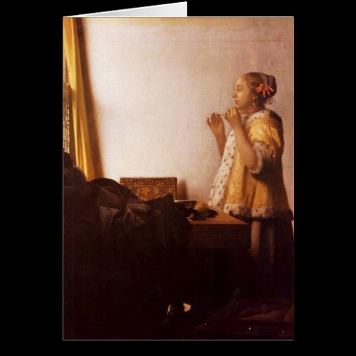 The Pearl Necklace by Johannes Vermeer Card