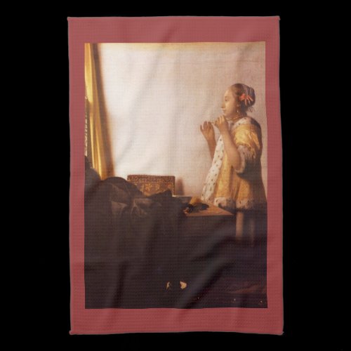 The Pearl Necklace by Johannes Vermeer Hand Towels