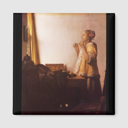 The Pearl Necklace by Johannes Vermeer Fridge Magnet