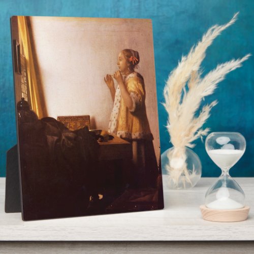 The Pearl Necklace by Johannes Vermeer Plaque