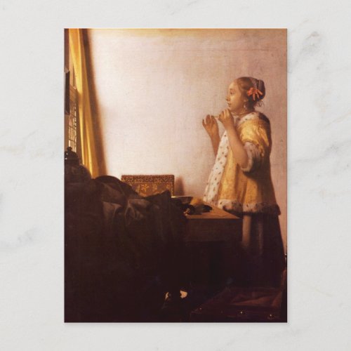 The Pearl Necklace by Johannes Vermeer Postcard