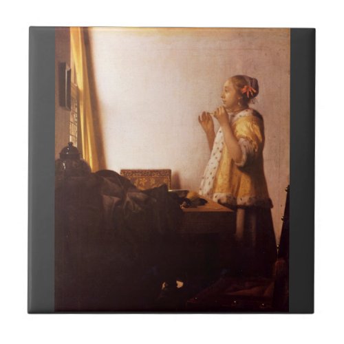 The Pearl Necklace by Johannes Vermeer Tile