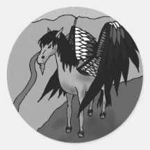 The Pegasus (b&w) Round Stickers