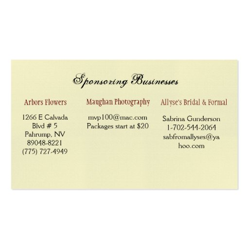 The Perfect Prom Ticket Business Card Template (back side)