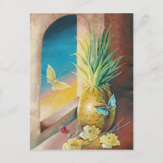 The Pineapple And The Cherry Still Life Art Cards postcard