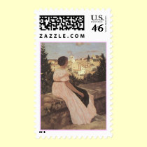 The Pink Dress, Frederick Bazille Postage Stamps by vintagegiftmall The Pink Dress, Frederick Bazille Postage Stamps