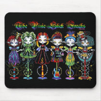 pixie, stick, fairy, whimsical, jocker, jester, circus, sideshow, freaks, cute, popcorn, trolls, rockabilly, tattoos, dreadlocks, Mouse pad with custom graphic design