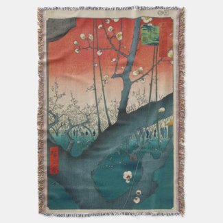 The Plum Garden in Kameido by Hiroshige Throw Blanket