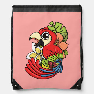 The Pretty Pink Parrot Illustration Drawstring Bag The Pretty Pink Parrot Illustration Printed on Merchandise Illustration by Haidi Shabrina