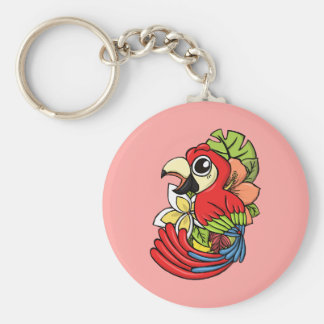 The Pretty Pink Parrot Illustration Key Chain The Pretty Pink Parrot Illustration Printed on Merchandise Illustration by Haidi Shabrina