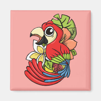 The Pretty Pink Parrot Illustration Magnets The Pretty Pink Parrot Illustration Printed on Merchandise Illustration by Haidi Shabrina