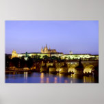 The Prague Castle and the Charles Bridge at Dusk Posters