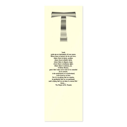 The Prayer of St. Francis - Bookmark Business Card Template (back side)
