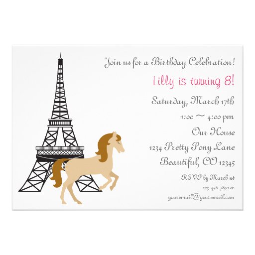 The Pretty Ponies Paris Horse Birthday Invitation