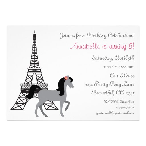 The Pretty Ponies Paris Horse Birthday Invitation
