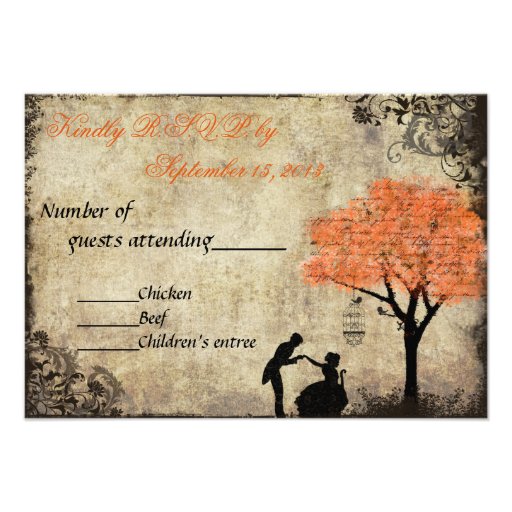 The Proposal Vintage Wedding RSVP in Orange Personalized Invitations (front side)