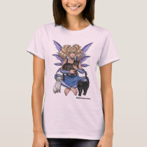 protectors, cat, kitty, kitten, fairy, pinup, fae, faeries, fantasy, gothic, princess, pigtails, blonde, blond, purple, blue, wings, animal, zerick, art, delphine, levesque, demers, painting, acrylic, illustration, cats, Camiseta com design gráfico personalizado