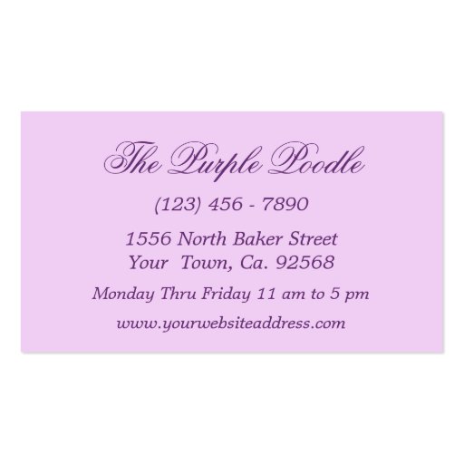 The Purple Poodle Pet Grooming Business Card (back side)