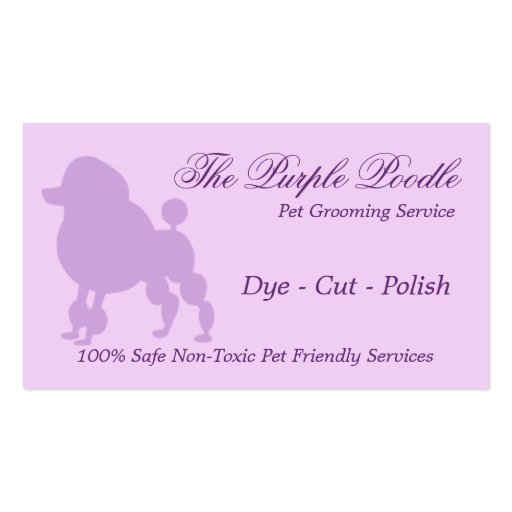 The Purple Poodle Pet Grooming Business Card (front side)