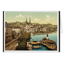 The quay, Hotels Schweizerhof and National and Cat Card