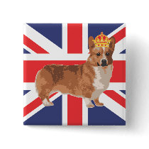 The Queen's Corgi with Crown and Union Jack Buttons