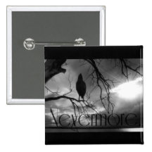 The Raven - Nevermore Sunbeams & Tree B&W Pinback Button