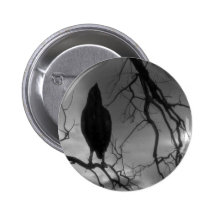 The Raven - Nevermore Sunbeams & Tree B&W Pinback Buttons