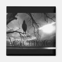 The Raven - Nevermore Sunbeams & Tree B&W Fridge Magnets