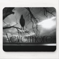 The Raven - Nevermore Sunbeams & Tree B&W Mouse Pad