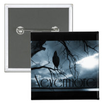 The Raven - Nevermore Sunbeams & Tree Blue Pinback Button