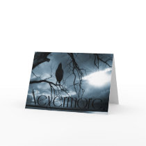The Raven - Nevermore Sunbeams & Tree Blue Greeting Card