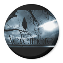 The Raven - Nevermore Sunbeams & Tree Blue Fridge Magnets