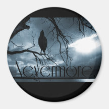 The Raven - Nevermore Sunbeams & Tree Blue Fridge Magnets
