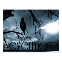 The Raven - Nevermore Sunbeams & Tree Blue Post Cards