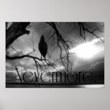 The Raven Print - Nevermore Sunbeams Tree B&W