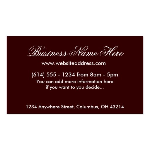 The Redhead - Fantasy/Beauty Business Cards (back side)