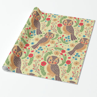 The Vintage Horned Owl Pattern Gift Wrap Paper The Vintage Horned Owl Pattern Printed on Merchandise Illustration by Haidi Shabrina