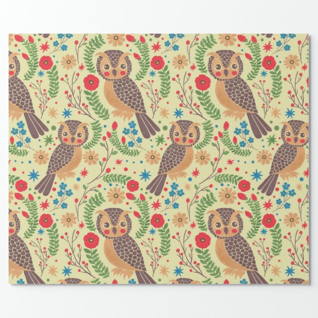 The Retro Horned Owl Wrapping Paper