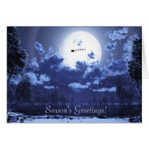 blue christmas, holiday, santa, sleigh, reindeer, flying reindeer, full, moon, Card with custom graphic design