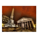The Roman Pantheon Against A Red Sky Postcard