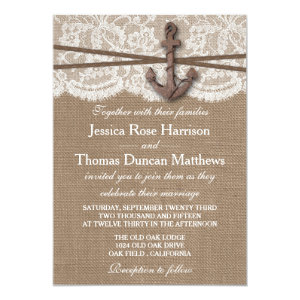 The Rustic Nautical Anchor Wedding Collection 5x7 Paper Invitation Card