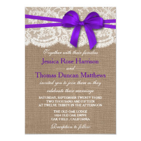 The Rustic Purple Bow Wedding Collection 5x7 Paper Invitation Card