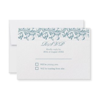 The Sarah Jane Blue and white wedding RSVP invitation