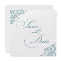 The Sarah Jane Blue/Green and white Save the Date invitation