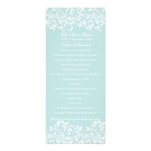 The Sarah Jane light blue & white Order of Service Personalized Announcements