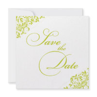 The Sarah Jane lime green and white Save the Date invitation