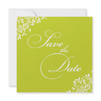 The Sarah Jane lime green and white Save the Date invitation