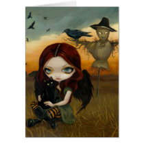 scarecrow, scare crow, art, fantasy, halloween, hallowe&#39;en, fall, autumn, sunset, witch, witches, night, dark, scare, crow, raven, crows, ravens, blackbird, black, bird, cat, kitty, kittycat, black cat, black cats, corn, cornfields, farm, farmhouse, corn field, storm, birds, wing, wings, windmill, wind mill, farm house, Card with custom graphic design