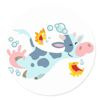 sea cow and fish sticker